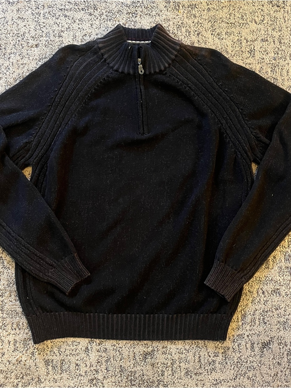 Perry Ellis Black Half-Zip Ribbed Panel Sweater